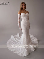 Alonlivn Custom Beaded Lace Mermaid Wedding Gown With Removable Train
