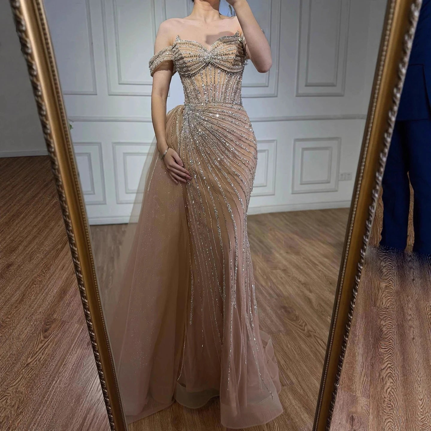 Serene Hill Customized Elegant Off The Shoulder Mermaid Evening Gown For Women