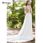 Lakshmigown Boho A Line V Neck Long Sleeve Lace Bridal Gown