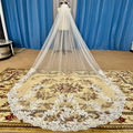 White Ivory Cathedral Bridal Veil With Lace Wedding Applique