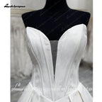Custom Satin V Neck Sleeveless Pleated Civil Bridal Wedding Dress