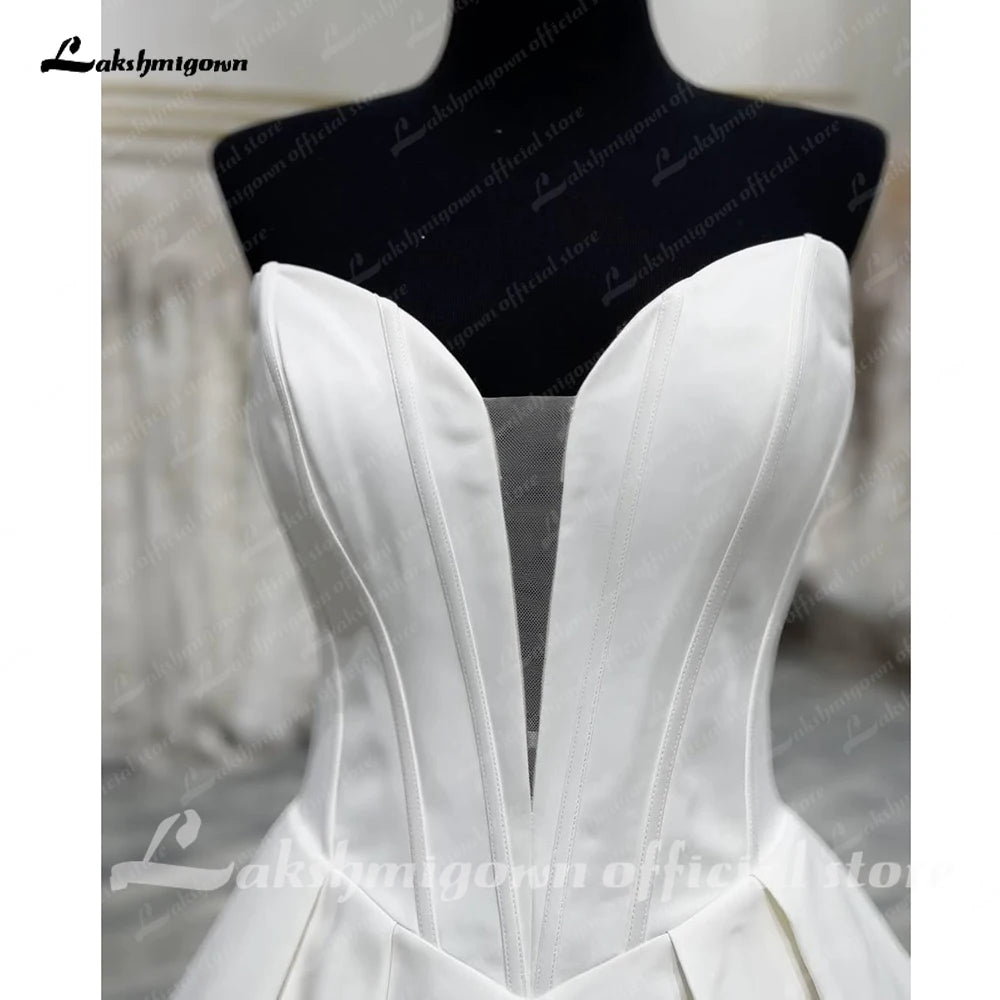 Custom Satin V Neck Sleeveless Pleated Civil Bridal Wedding Dress