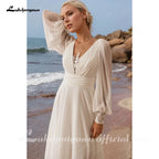 Lakshmigown A Line Chiffon Wedding Dress Puff Sleeve Illusion Back Customized