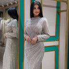 Elegant Mermaid Beaded Evening Gown Sparkle Silver Nude Custom Party Dress