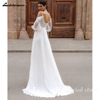 Lakshmigown Boho Off Shoulder Lace Chiffon V Neck Wedding Dress