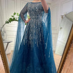 Serene Hill Blue Cape Sleeve Beaded Aline Evening Dress Custom Party Gown