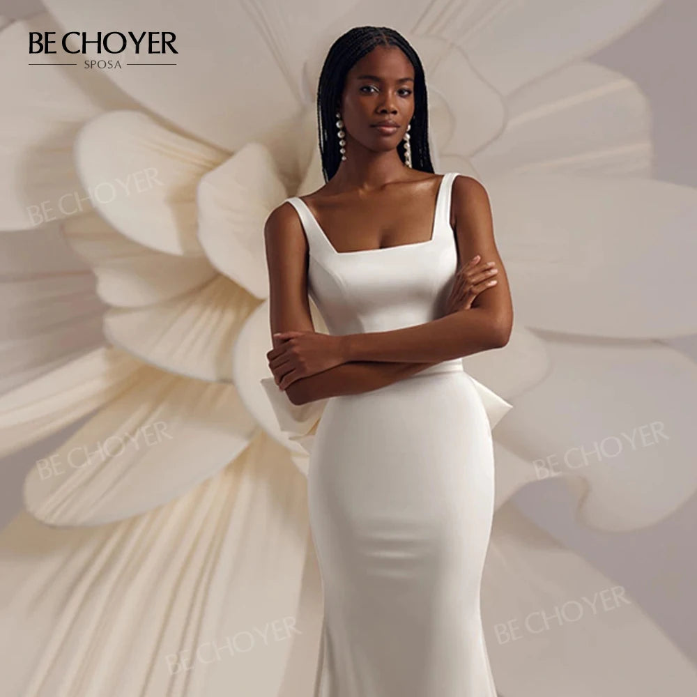 Custom Sleeveless Mermaid Satin Wedding Dress With Square Neckline