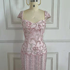 Pink Mermaid Beaded Evening Gown Customized Arabic Wedding Dress