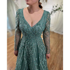 Serene Hill Lilac V Neck A Line Beaded Evening Gown For Women Custom