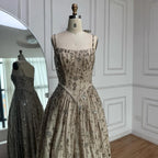 Luxury Sage Green Beaded A-Line Spaghetti Strap Evening Dress LA72805