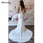 Custom Crepe Satin Mermaid Wedding Gown Crystal Beaded V Neck Sleeveless