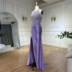 Custom Lilac Halter Mermaid Evening Gown Side Slit Wedding Bridesmaid Dress