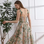 Custom Bling V Neck Grey Sequin Floral Embroidery Wedding Dress