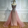 Pink Pearls Beaded Arabic Mermaid Evening Dress with Overskirt LA72811B