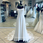 Custom Made Satin Wedding Dress Lace Backless Court Train Bridal Gown