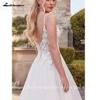 Custom Vintage Wedding Dress Spaghetti Strap V Neck Lace Bridal Gown