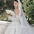 Mocaca Sequin Lace Applique Off Shoulder Long Sleeve Ball Gown Wedding Dress
