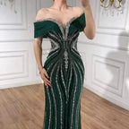 Serene Hill Custom Gold Beaded Mermaid Evening Dress Women Party Gown