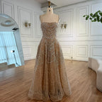 Luxury Nude A-Line Evening Dress with Pearls and Crystals LA72983A