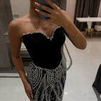 Women Black Mermaid Evening Dress Custom Beaded Luxury Gown