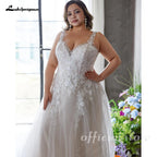 Custom Plus Size A Line Wedding Dress V Neck Tulle Appliques Bridal