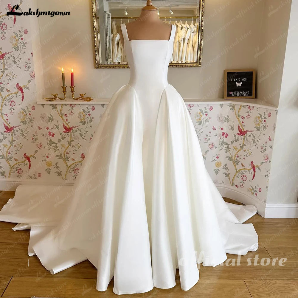 Lakshmigown Mikado Satin A Line Sleeveless Wedding Dress With Pockets