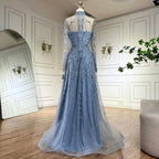 Serene Hill Caramel Long Sleeves Beaded Muslim Evening Gown For Women