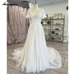 Lakshmigown Custom A Line Lace V Neck Boho Wedding Dress