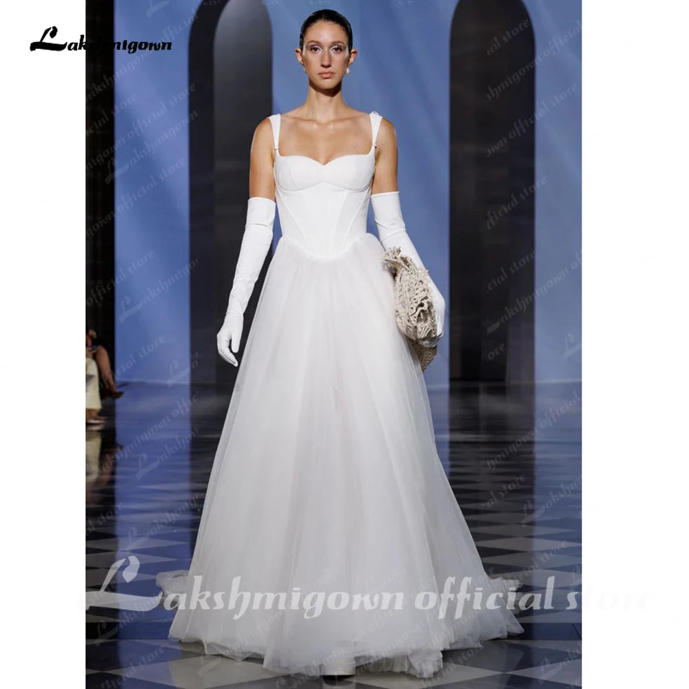Ivory A-Line Strapless Tulle Wedding Dress Custom Boho Open Back Gown