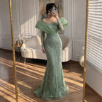 Pink Long Sleeve Mermaid Beaded Evening Dress For Women Customized Wedding Gown