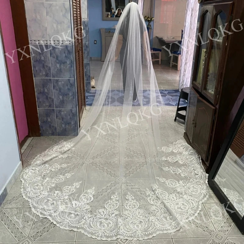One Layer Ivory Cathedral Bridal Tulle Veil With Metal Comb