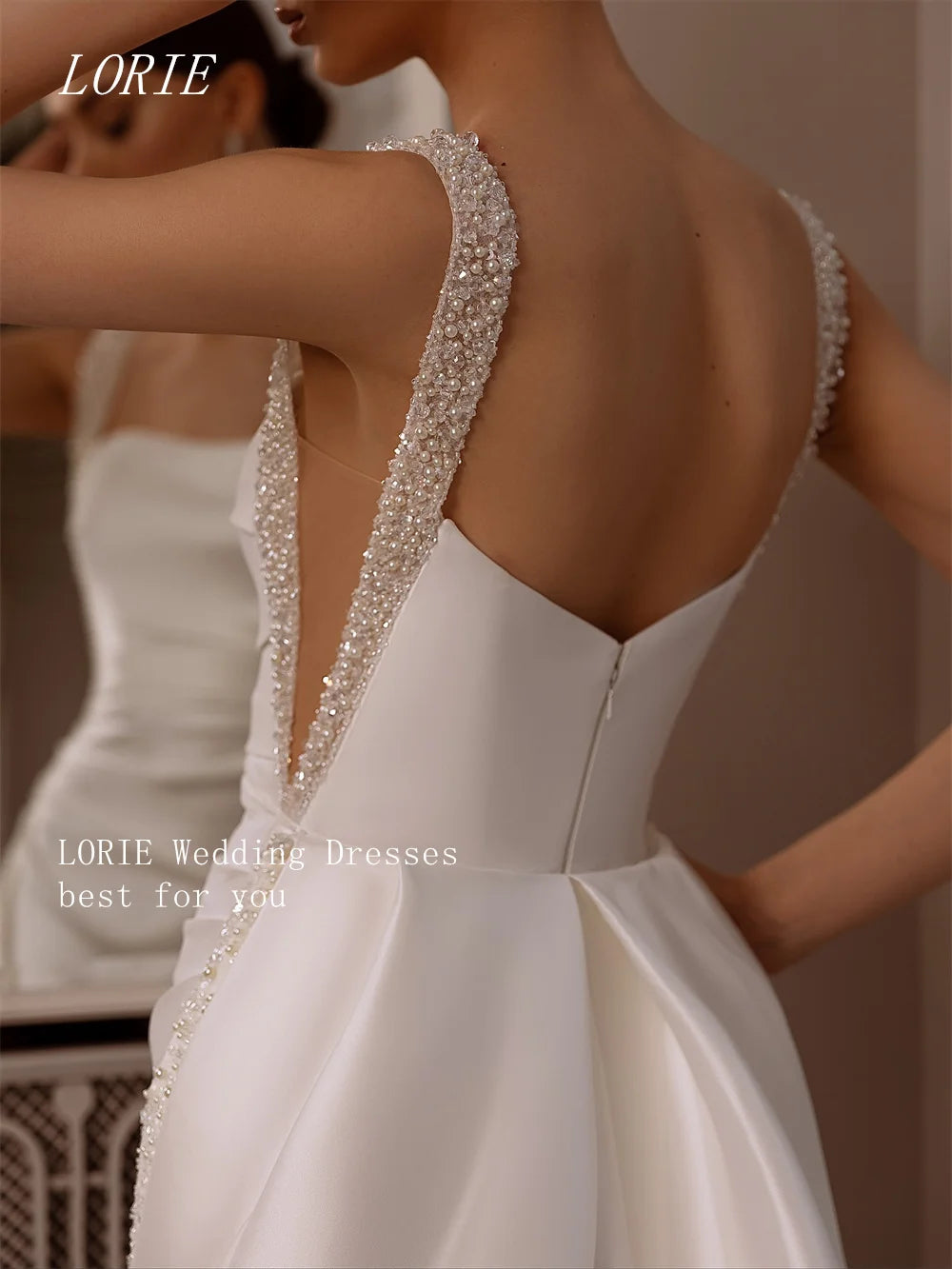 Customized Mermaid Wedding Dress Spaghetti Strap Beaded Bridal Gown