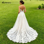 Lakshmigown Spaghetti Straps A Line Floral Lace Wedding Dress
