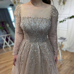 Pink Long Sleeves A Line Beaded Dubai Evening Wedding Party Dress 2025