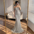 Serene Hill Pearl Beaded Mermaid Off Shoulder Formal Evening Dress