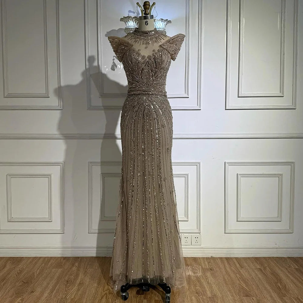 Luxury Caramel Mermaid Beaded Evening Dress LA73082