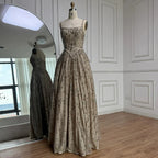 Luxury Sage Green Beaded A-Line Spaghetti Strap Evening Dress LA72805