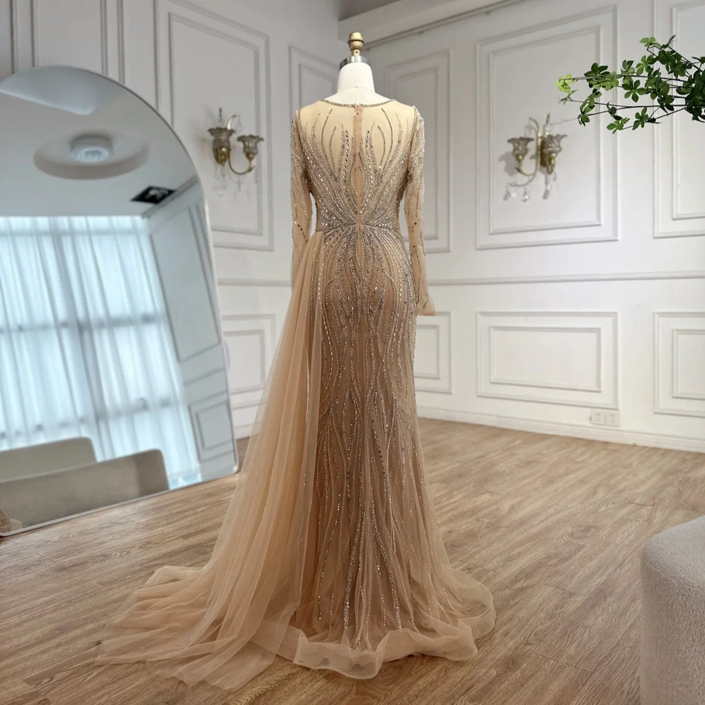 Serene Hill Nude Long Sleeve Beaded Evening Gown For Formal Party 2025