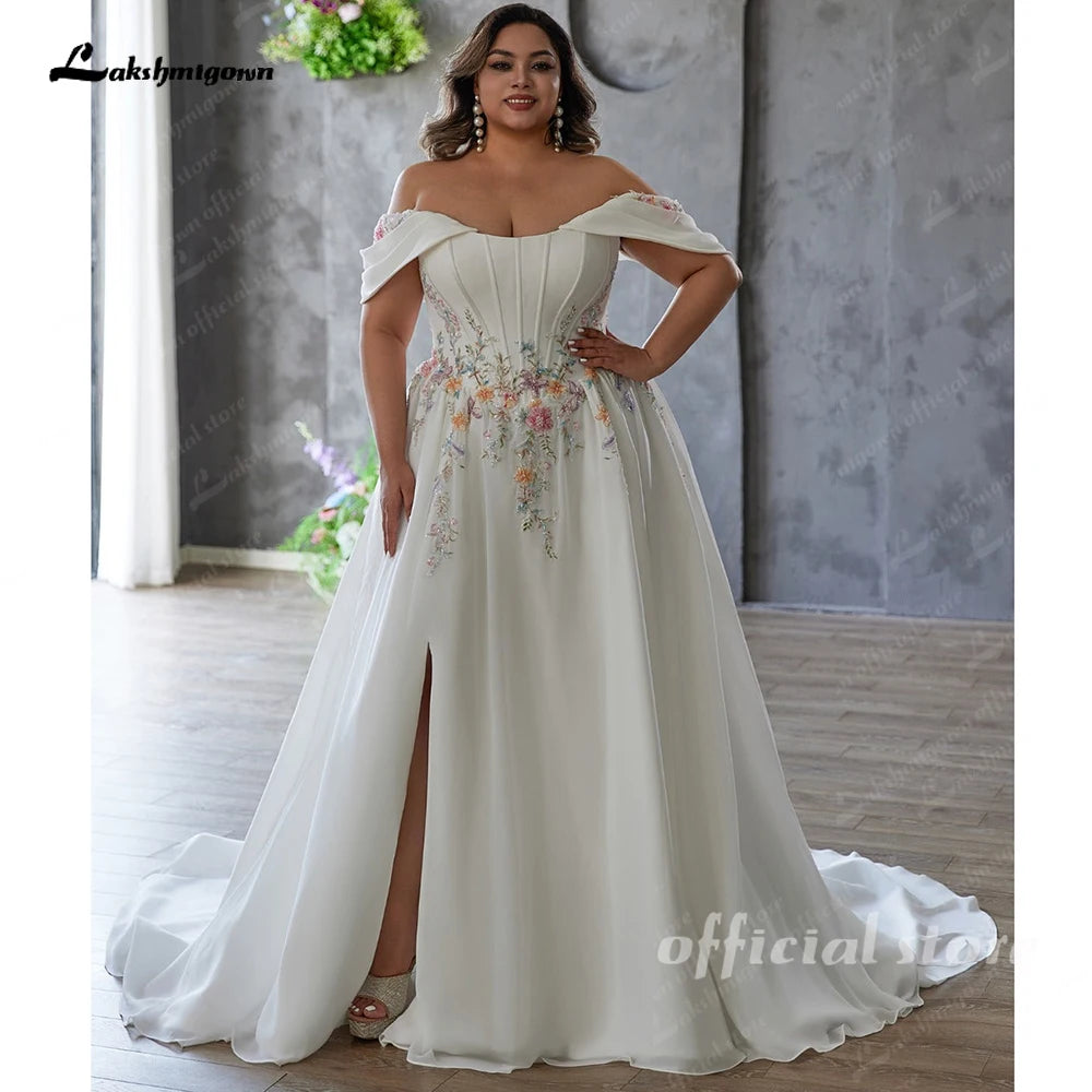 Custom Made Plus Size Strapless Wedding Gown With Lace Appliques