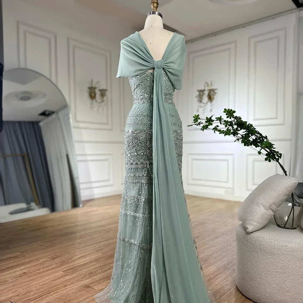 Serene Hill Custom Nude Mermaid Cape Evening Gown 2026