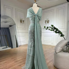 Serene Hill Custom Nude Mermaid Cape Evening Gown 2026