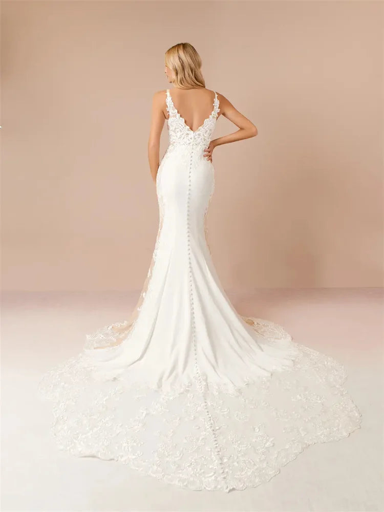 Custom Satin Mermaid Wedding Dress Sweetheart Neckline Floor Length Gown