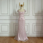 Pink Mermaid Beaded Evening Gown Customized Arabic Wedding Dress