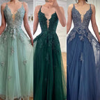 Luxury Sage Green Lace A-Line Prom Dress with Spaghetti Straps LA73005