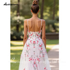 Lakshmigown Pink Floral V Neck Spaghetti Straps Wedding Dress Custom