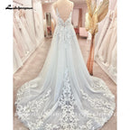 Plunging V Neck Lace A-Line Wedding Dress Custom Made Bridal Gown