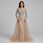 Serene Hill Nude Mermaid Long Sleeve Beaded Evening Dress For Women