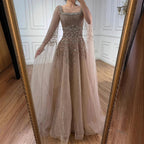 Red A Line Beaded Evening Dress For Women Cape Sleeve Custom Party Gown