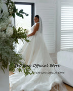 Custom Satin A Line Wedding Dress Sleeveless Halter Bridal Gown Long