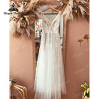 Custom Boho V Neck Lace Wedding Dress Backless Beach Bridal Gown